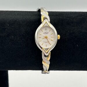 Chic Genuine Diamond Accent Ladies Two Tone Quartz Watch Bracelet Band
